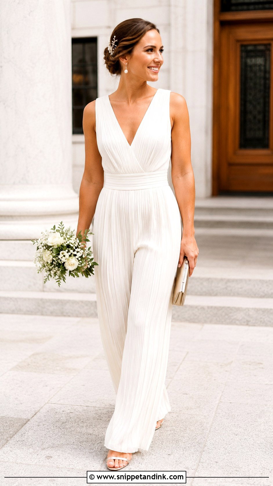Pleated Civil Wedding Jumpsuit With Sandals - Snippet and Ink - 20 Civil Wedding Jumpsuit Ideas