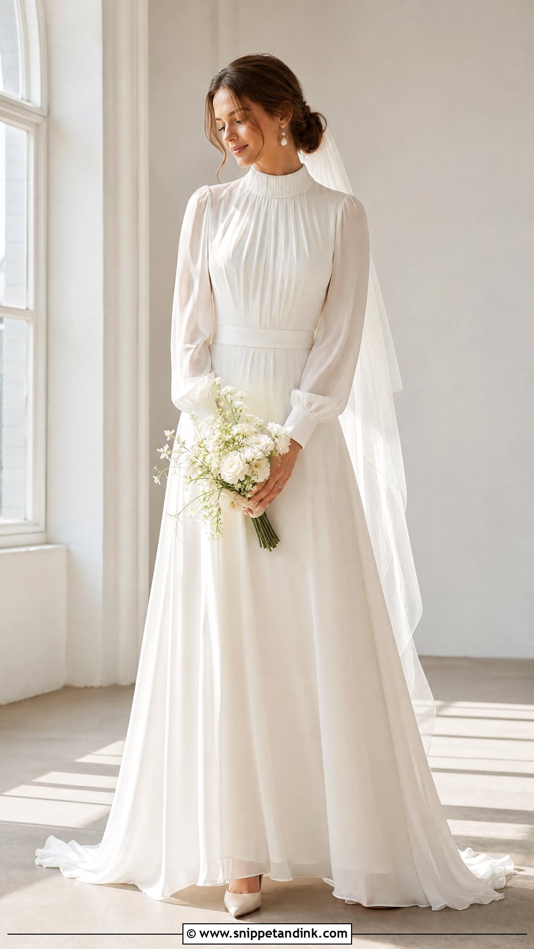 Pleated Collar Long Sleeve Wedding Dress - Snippet and Ink - 20 Wedding Dress with Collar Ideas