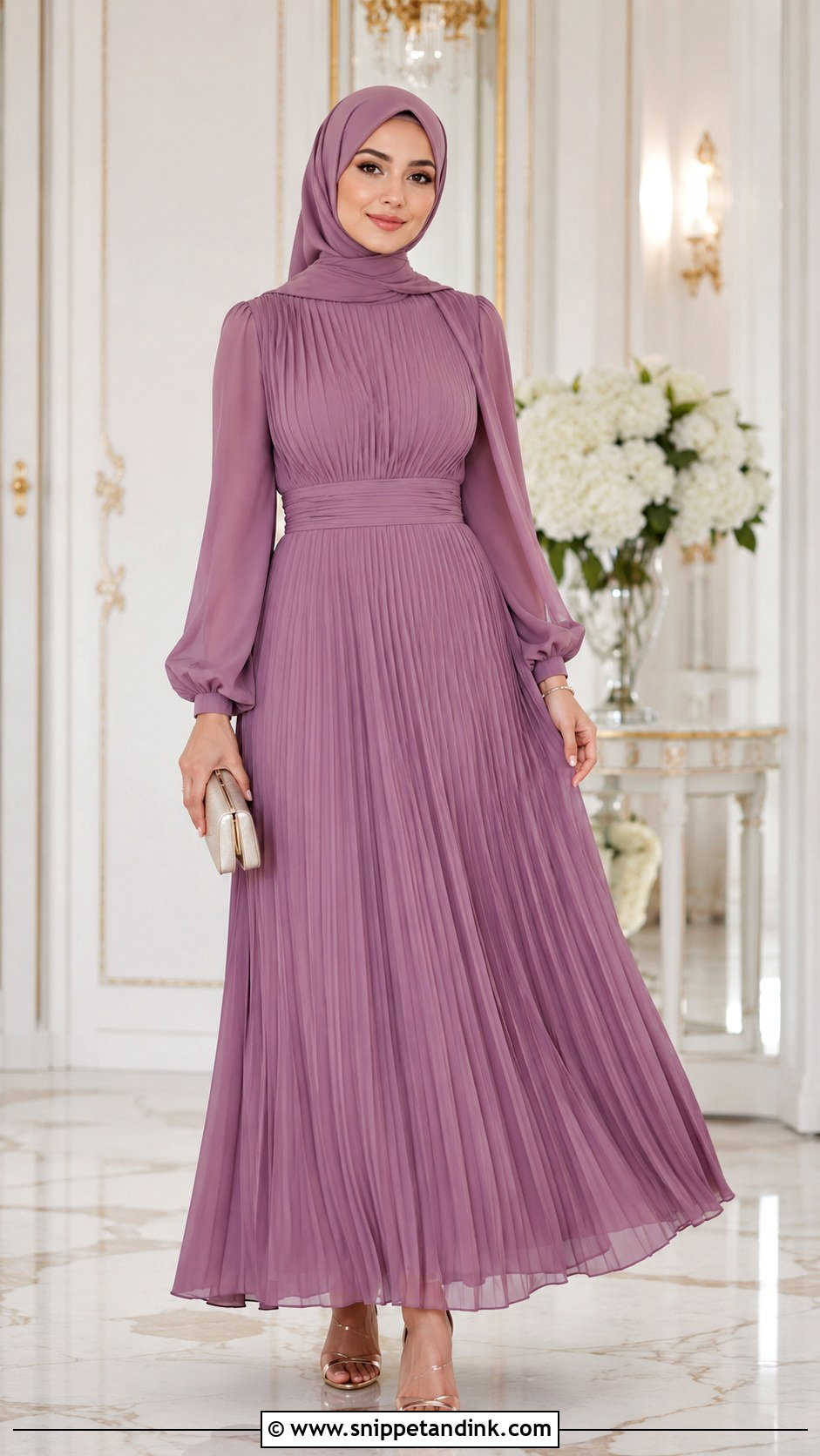 Pleated Dress With Matching Hijab - Snippet and Ink - 30 Wedding Hijab Styles
