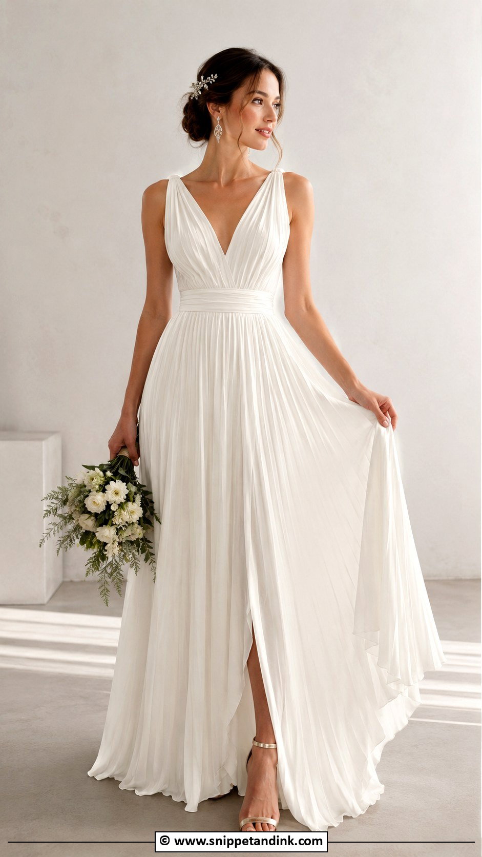 Pleated Goddess Wedding Dress - Snippet and Ink - 25 Goddess Wedding Dress Ideas