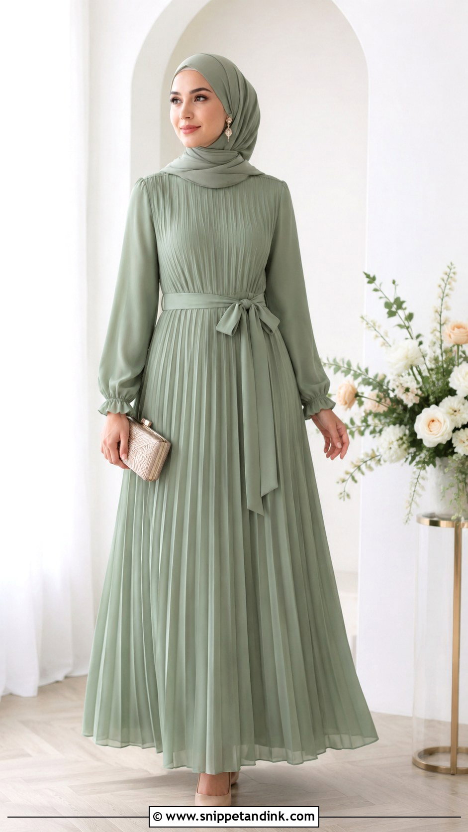 Pleated Gown With Hijab - Snippet and Ink - 25 Gown with Hijab Ideas