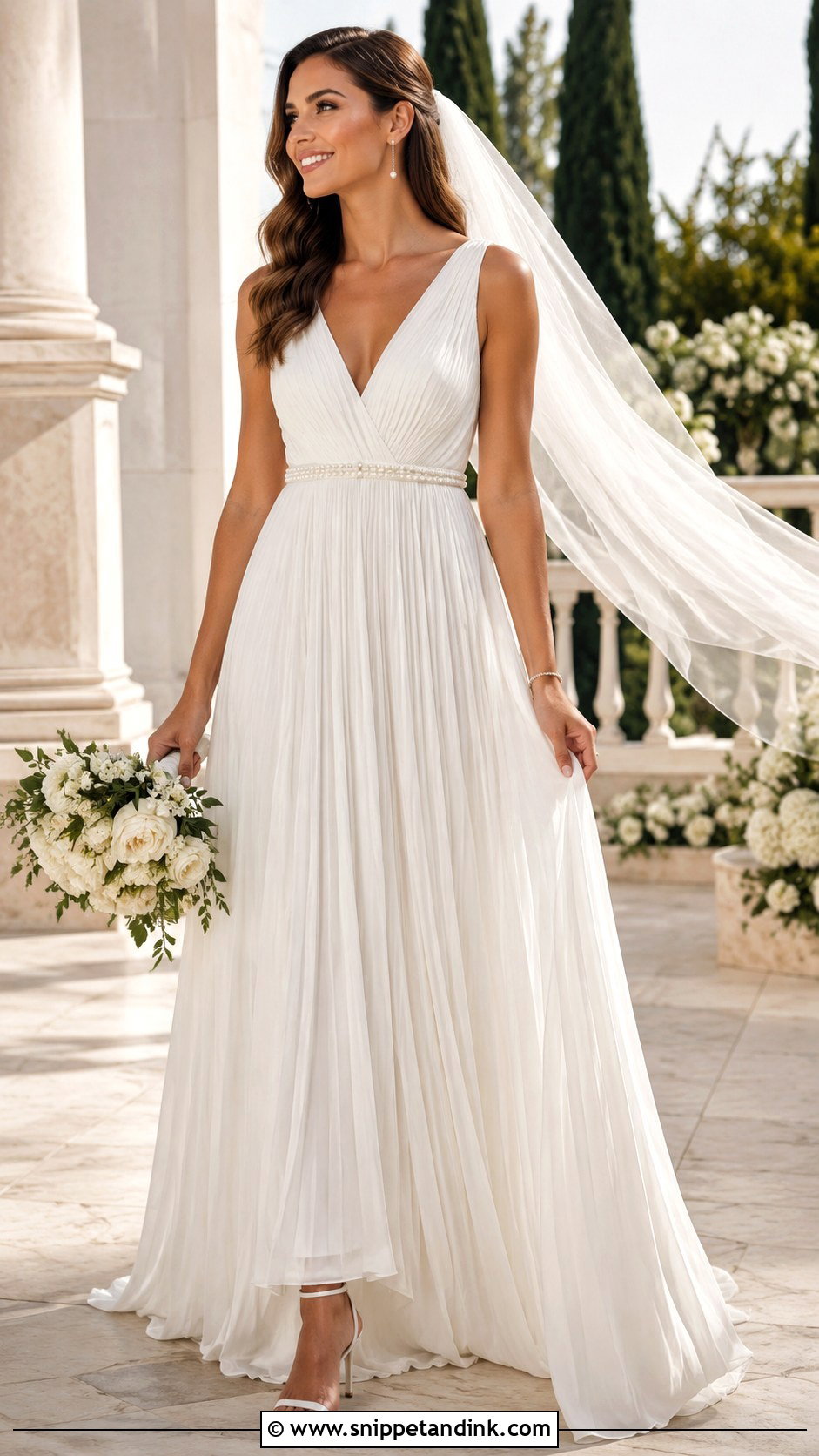 Pleated Grecian Wedding Dress With V Neck - Snippet and Ink - 20 Grecian Style Wedding Dress Ideas