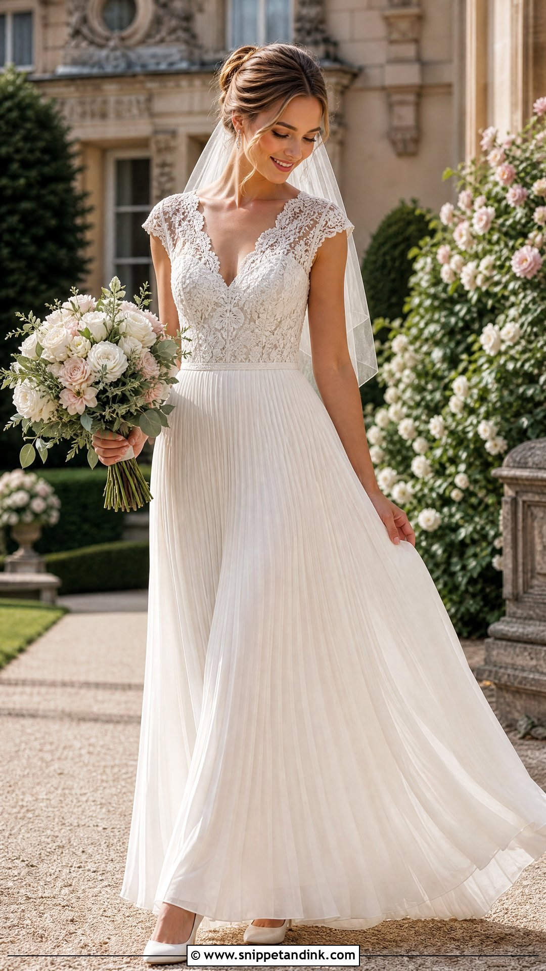 Pleated Lace Wedding Dress - Snippet and Ink - 25 Pleated Wedding Dress Ideas