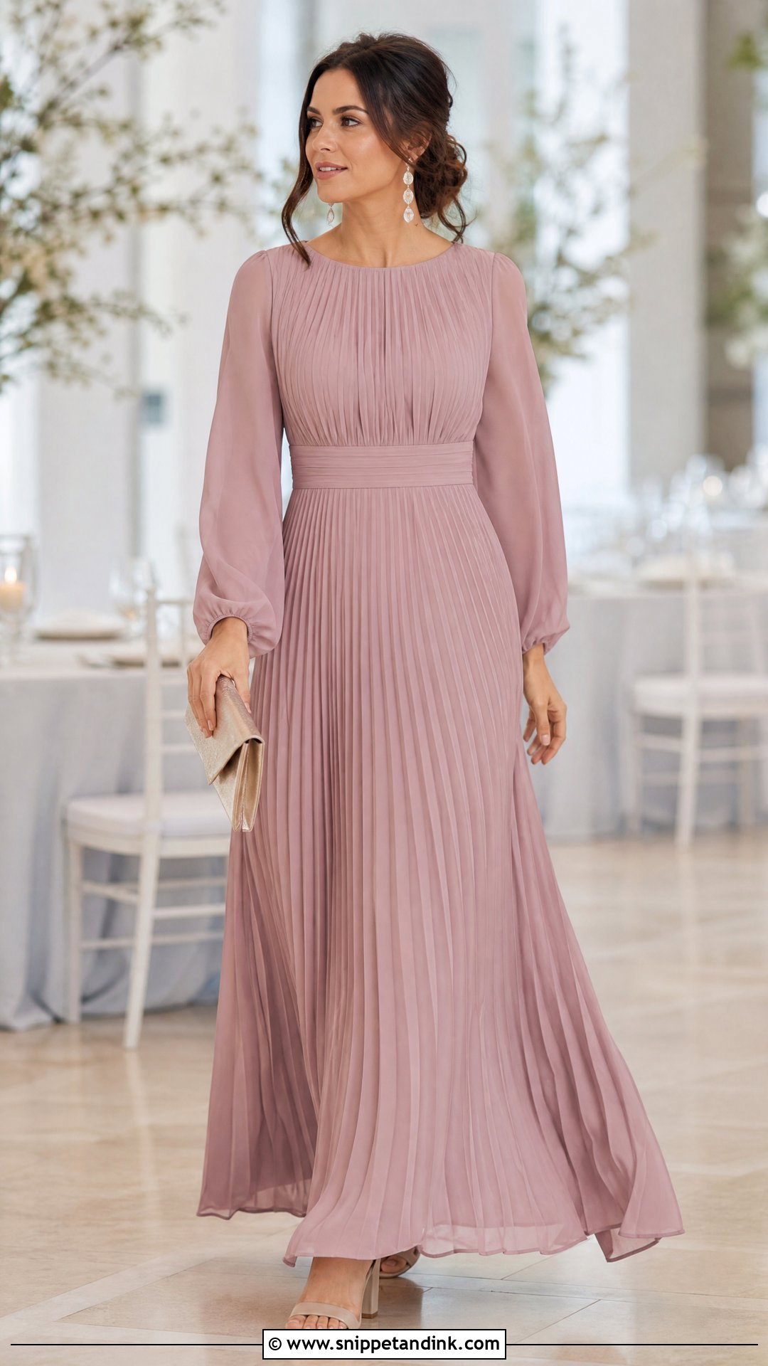 Pleated Long Gown with Sleeves - Snippet and Ink - 20 Long Gown with Sleeves