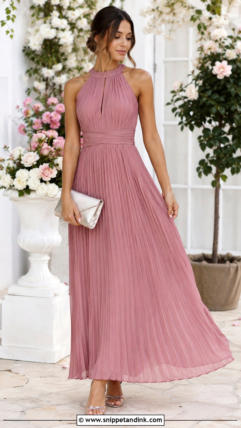 Pleated Maxi Dress Wedding Guest Outfit - Snippet and Ink - 30 Wedding Wear Ideas