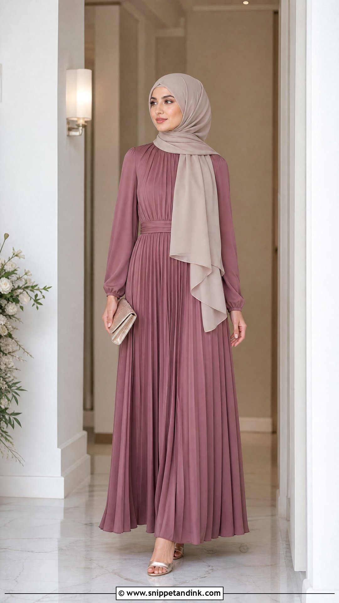 Pleated Maxi Dress With Chiffon Hijab - Snippet and Ink - 25 Dresses to Wear to a Wedding Hijab