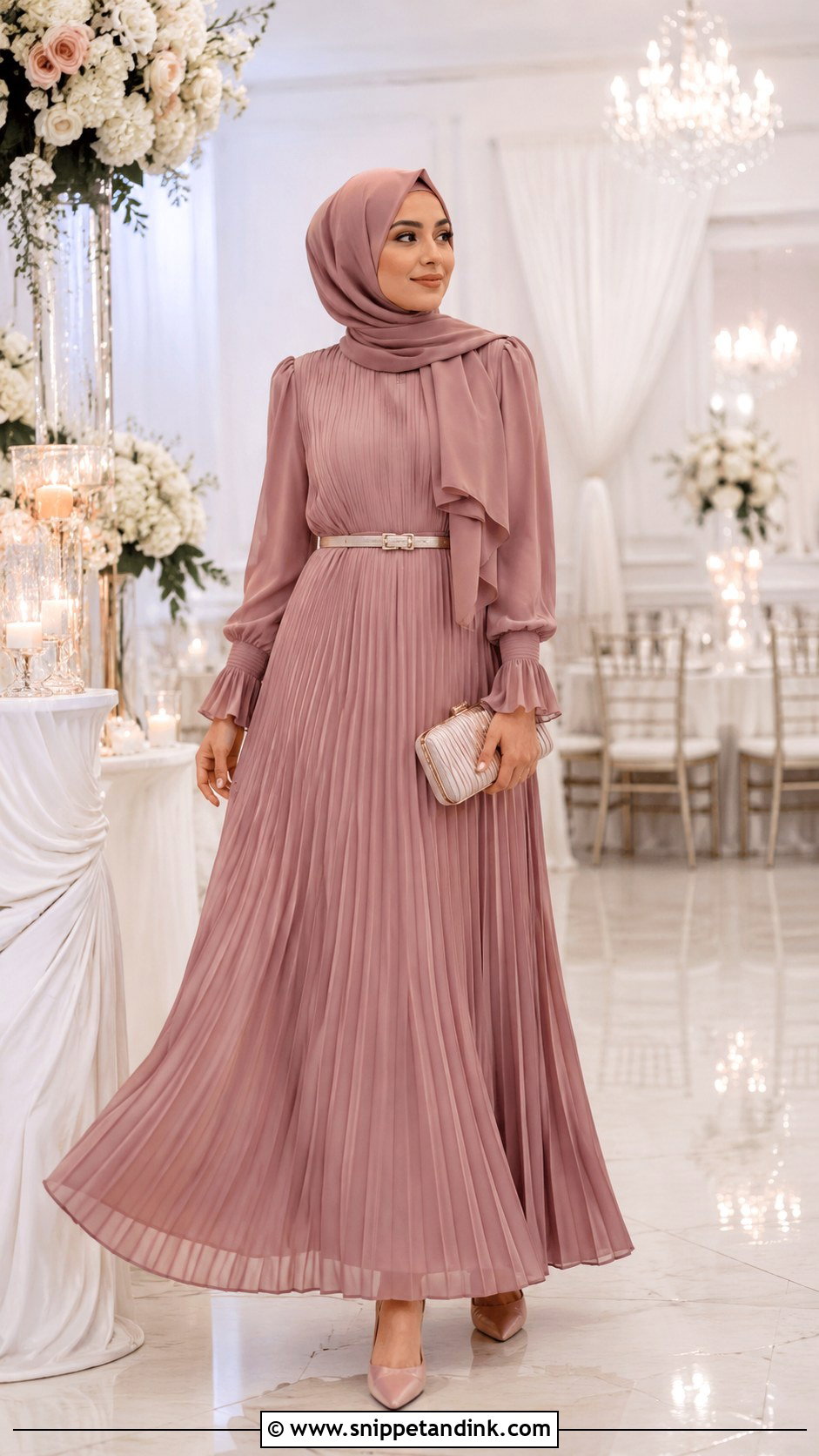 Pleated Maxi Dress With Hijab - Snippet and Ink - 25 Hijab Do Wedding Ideas