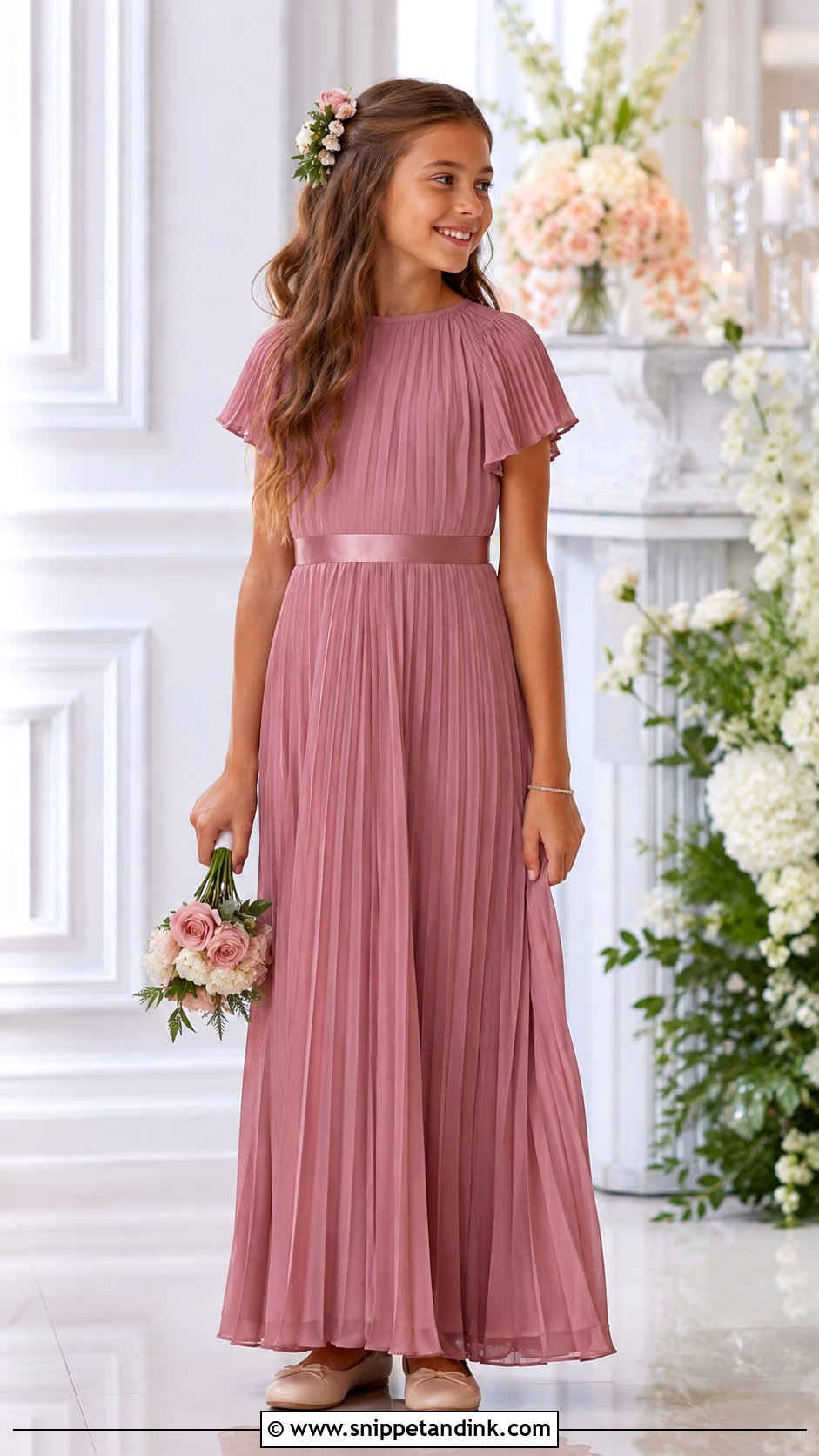 Pleated Maxi Junior Bridesmaid Dress - Snippet and Ink - 20 Drees Design for Girl Wedding Ideas