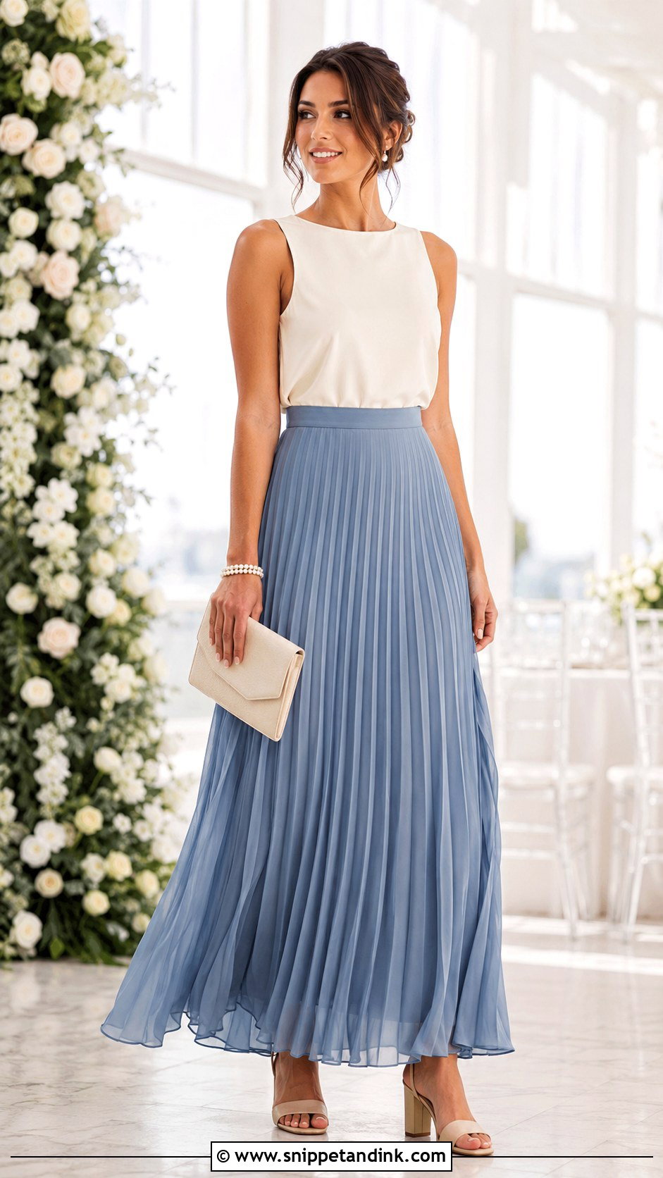 Pleated Maxi Skirt And Sleeveless Top Wedding Outfit - Snippet and Ink - 25 Wedding Skirt and Top Ideas