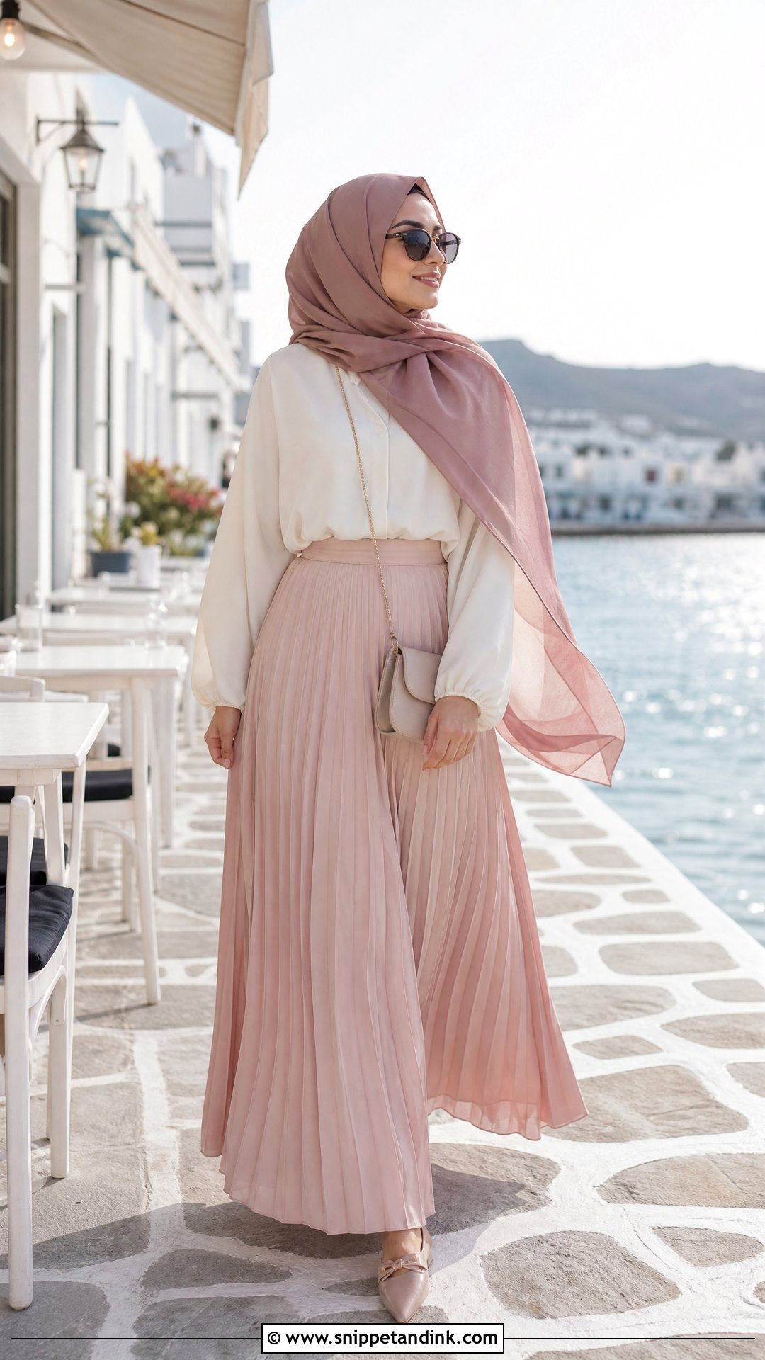 Pleated Maxi Skirt Hijabi Honeymoon Outfit - Snippet and Ink - 20 Hijabi Honeymoon Outfits