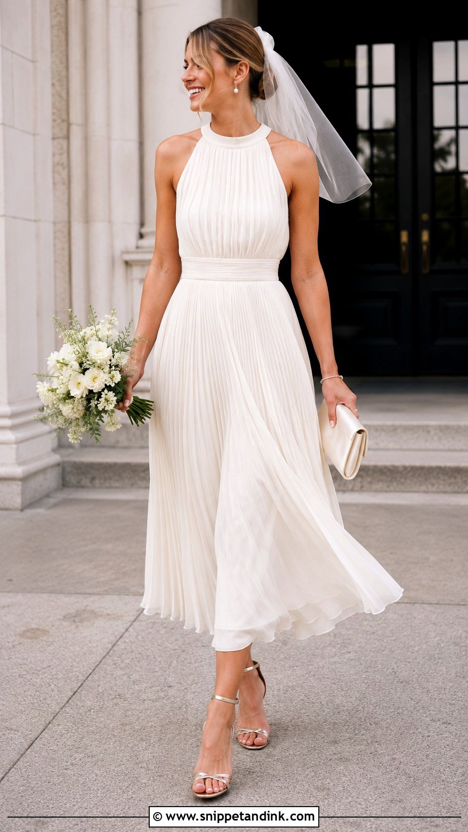 Pleated Midi Dress Legal Wedding Bride Outfit - Snippet and Ink - 20 Legal Wedding Outfit Bride Ideas