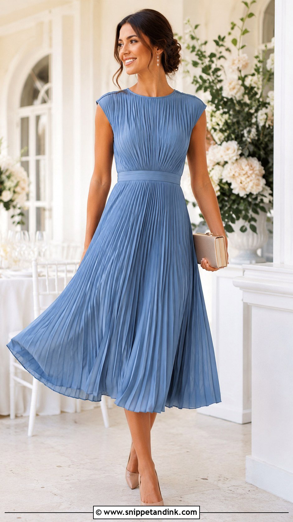 Pleated Midi Dress Wedding Guest Outfit - Snippet and Ink - 25 Dress Ideas for Wedding