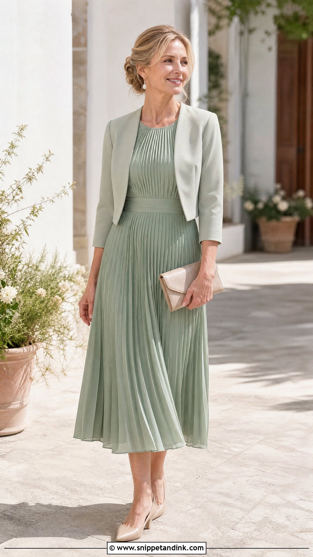 Pleated Midi Dress Wedding Outfit - Snippet and Ink - 20 Wedding Styling Ideas