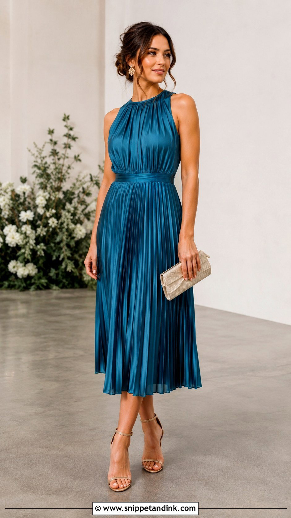 Pleated Midi Dress for Night Wedding - Snippet and Ink - 25 Night Dress for Wedding Ideas