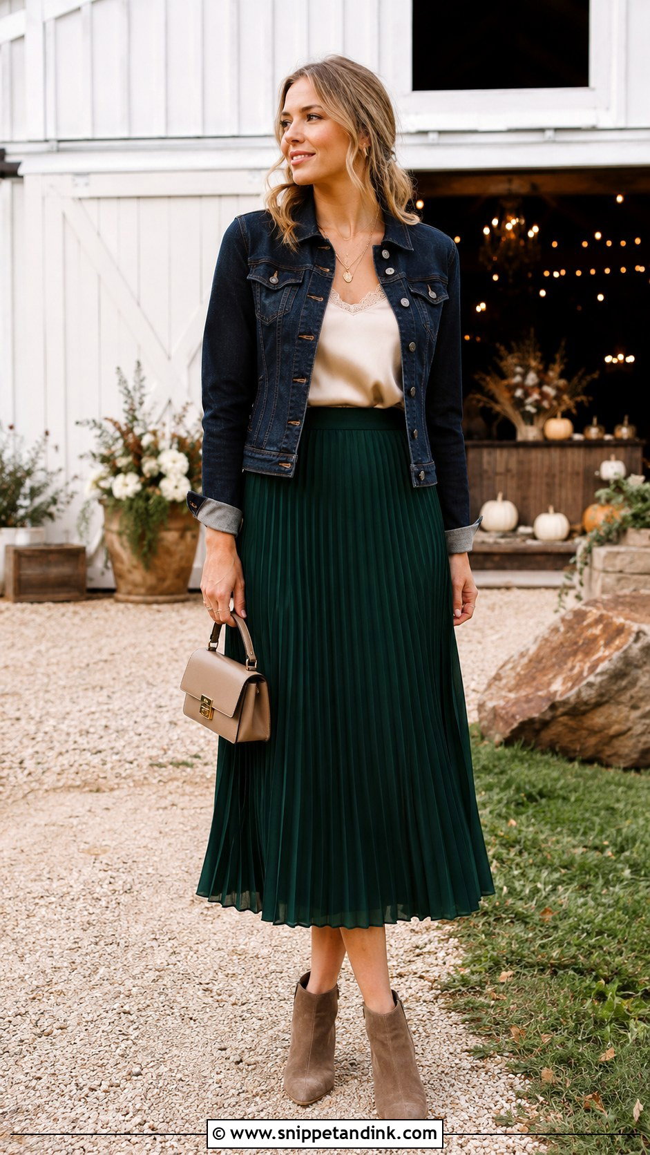 Pleated Midi Skirt Country Wedding Outfit - Snippet and Ink - 20 Country Wedding Outfit Ideas