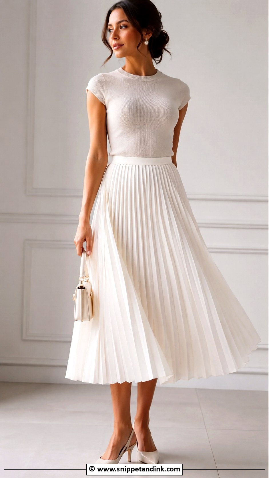 Pleated Midi Skirt Rehearsal Dinner Outfit - Snippet and Ink - 30 Rehearsal Dinner Outfit Ideas