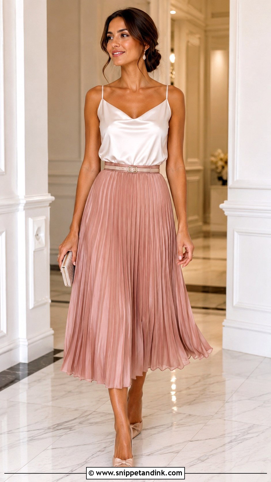 Pleated Midi Skirt Wedding Dinner Outfit - Snippet and Ink - 25 Wedding Dinner Outfit Ideas