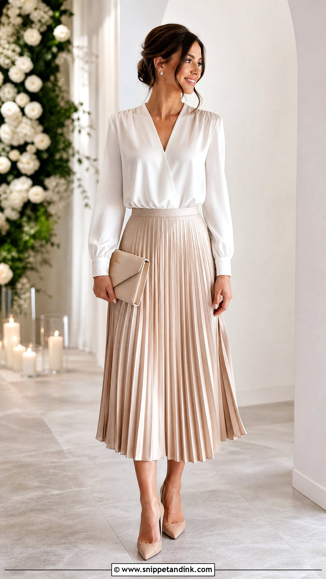 Pleated Midi Skirt Wedding Guest Outfit - Snippet and Ink - 25 Friends Wedding Outfit Ideas