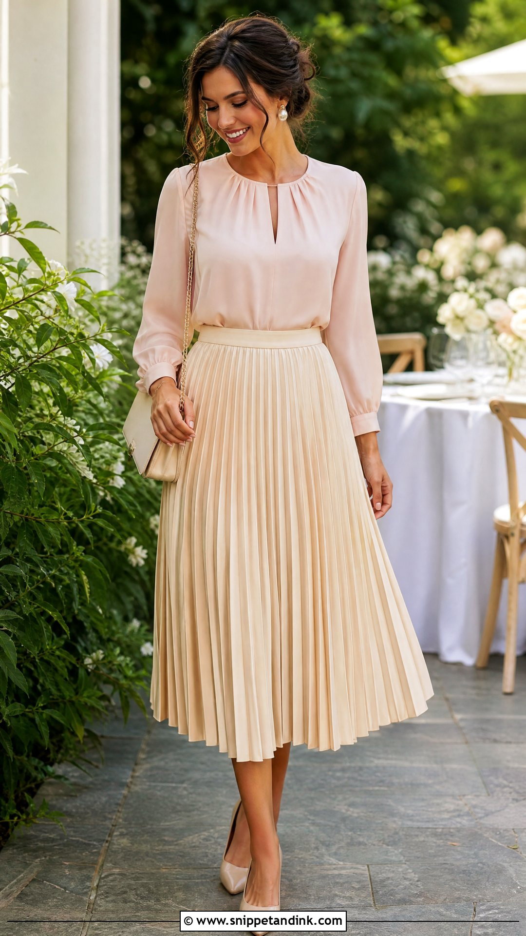 Pleated Midi Skirt Wedding Outfit - Snippet and Ink - 25 Outfits for Wedding Functions