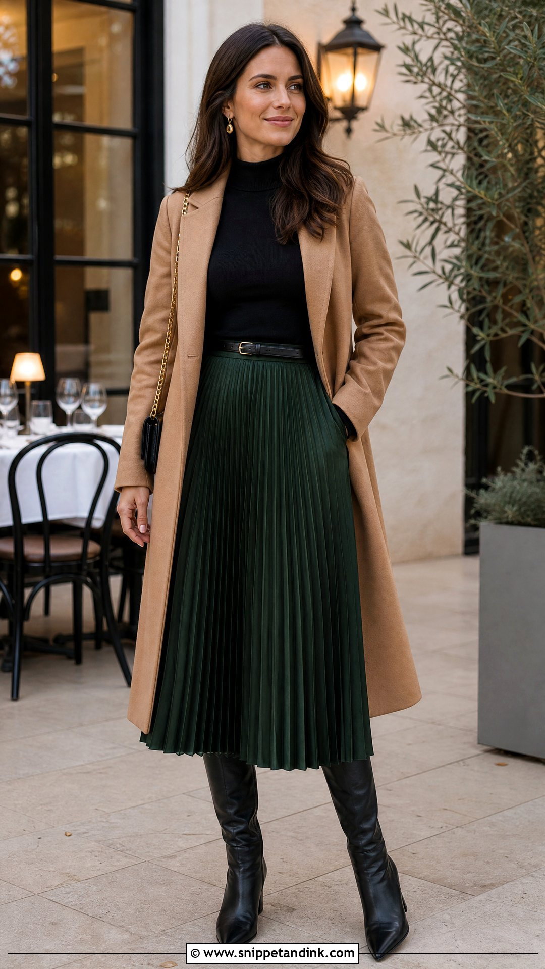 Pleated Midi Skirt Winter Rehearsal Dinner Outfit - Snippet and Ink - 25 Winter Rehearsal Dinner Outfit Ideas