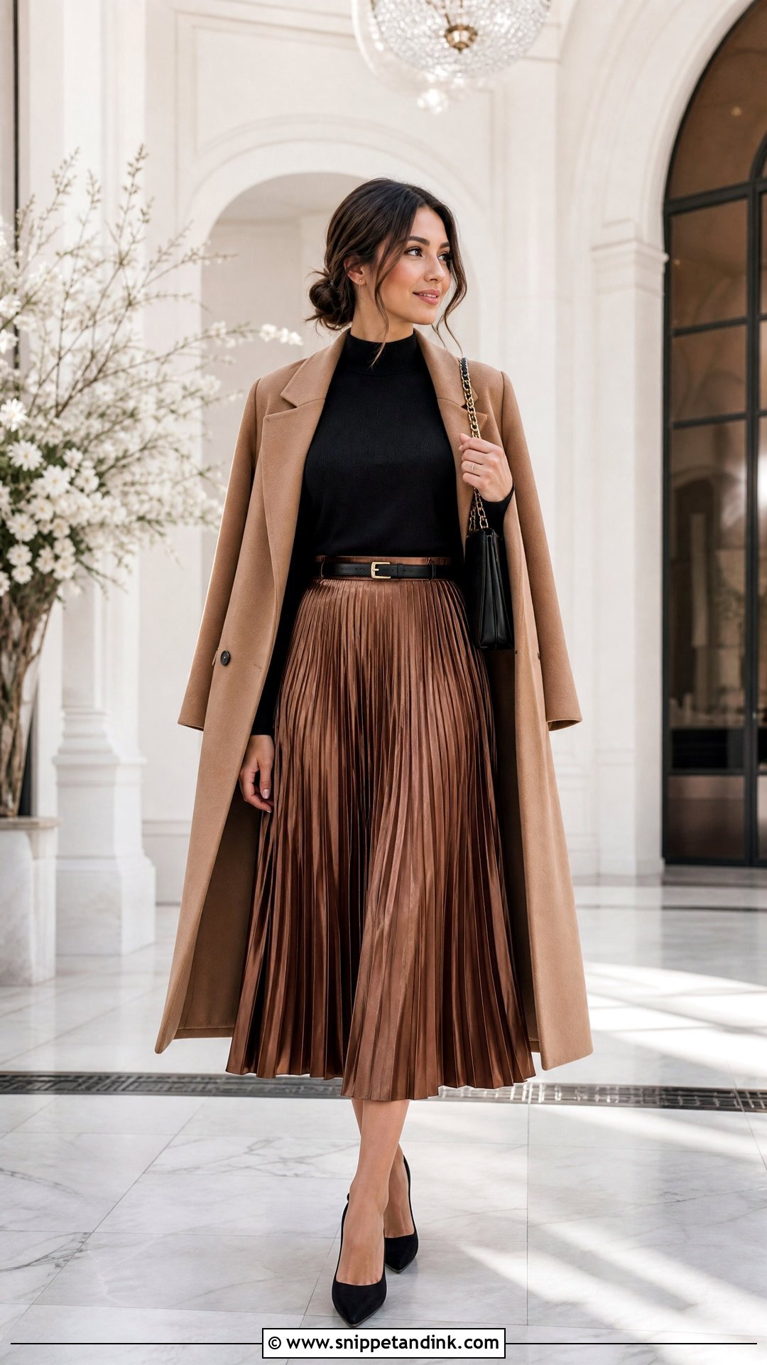 Pleated Midi Skirt Winter Wedding Outfit - Snippet and Ink - 20 What to Wear to a Wedding in Winter Ideas