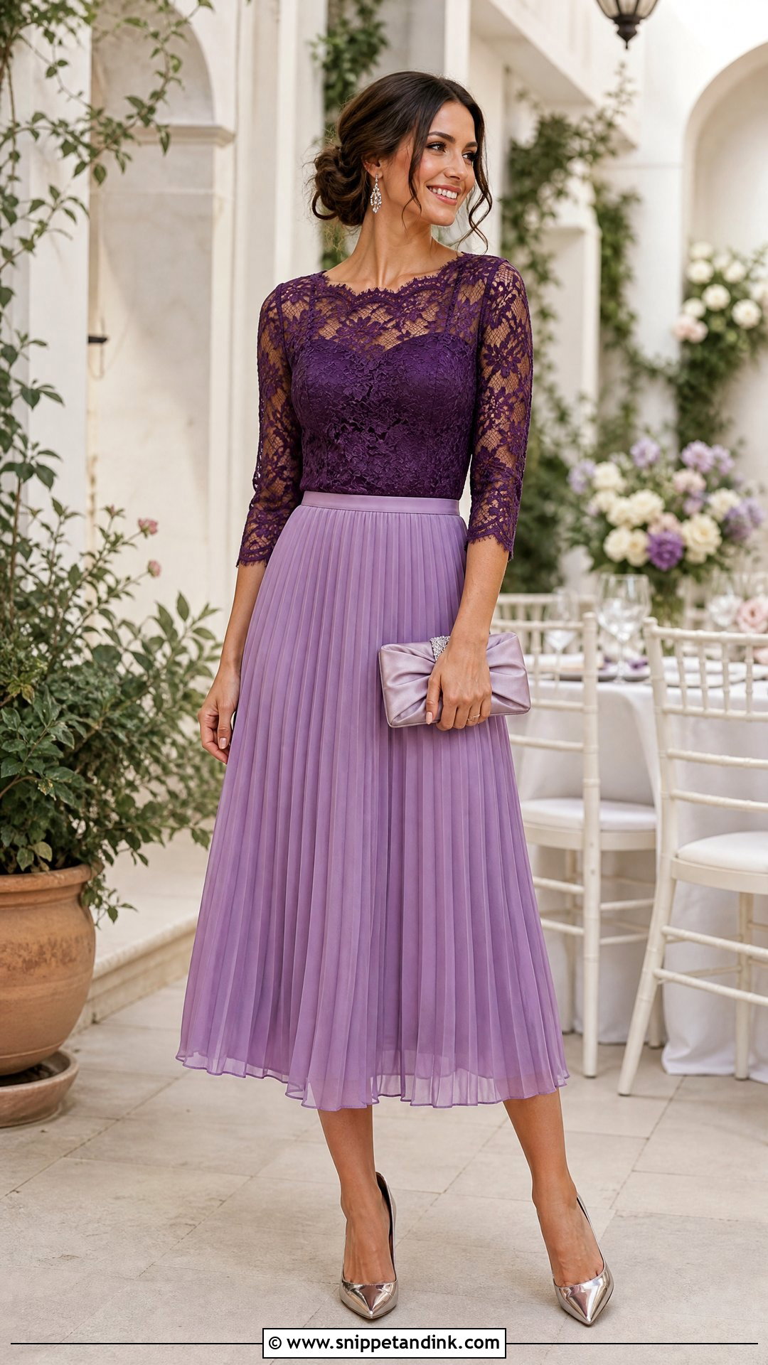Pleated Midi Skirt and Lace Top Wedding Outfit - Snippet and Ink - 20 Skirt and Top Wedding Outfits