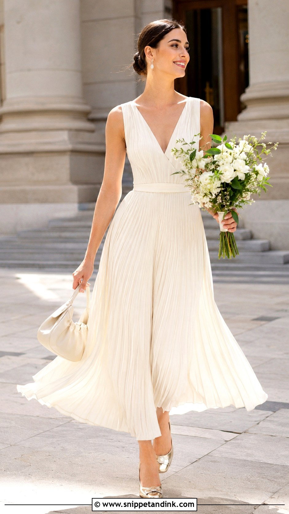 Pleated Midi Wedding Dress - Snippet and Ink - 20 Justice of the Peace Wedding Dress Ideas