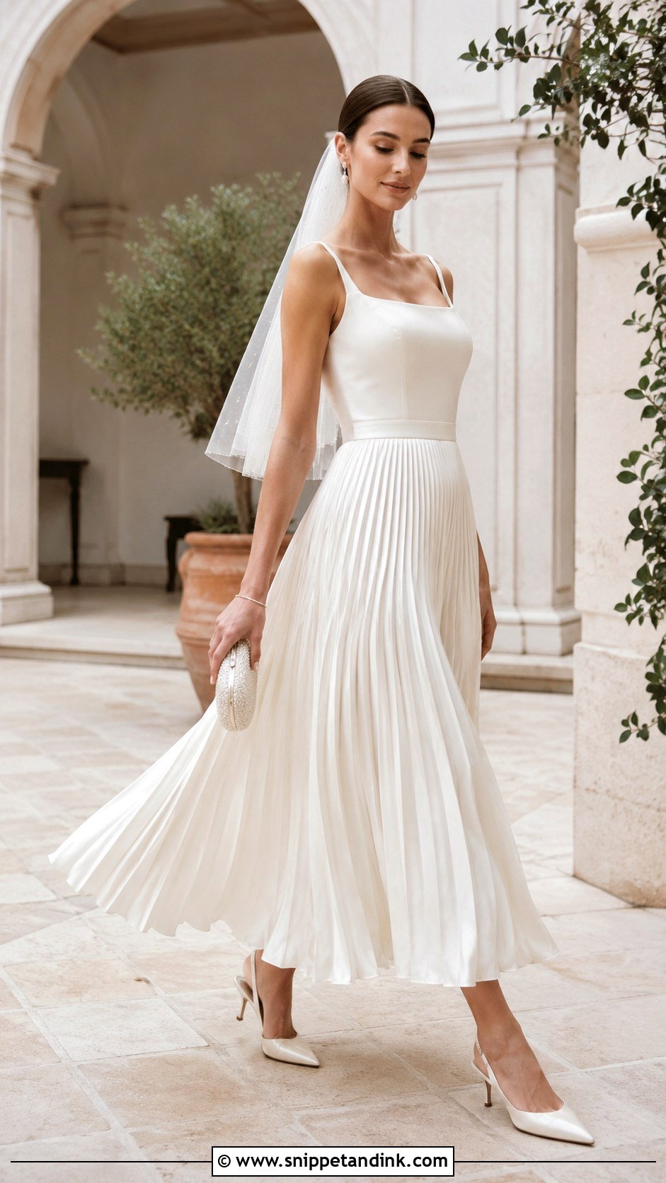 Pleated Midi Wedding Dress - Snippet and Ink - 20 Midi Wedding Dresses