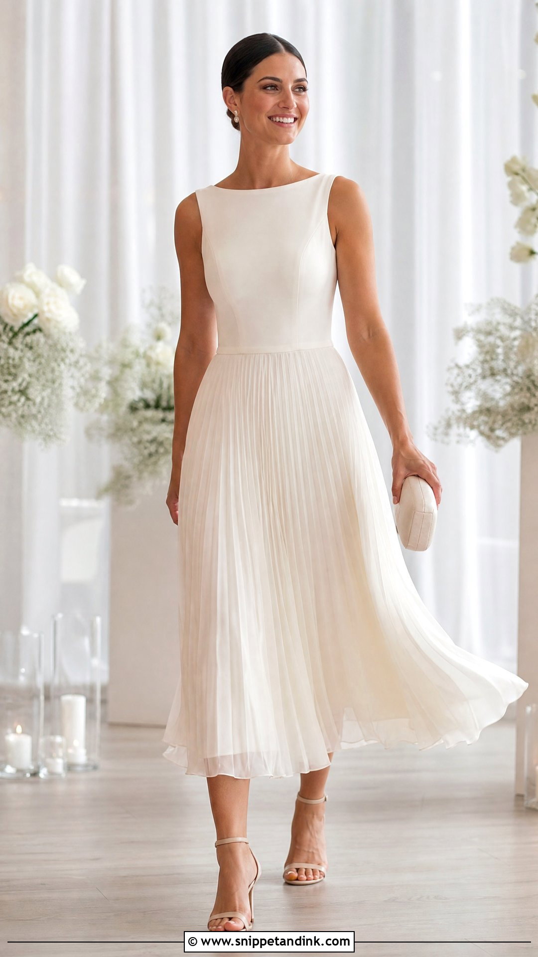 Pleated Midi Wedding Dress - Snippet and Ink - 25 Mid Length Wedding Dress Ideas