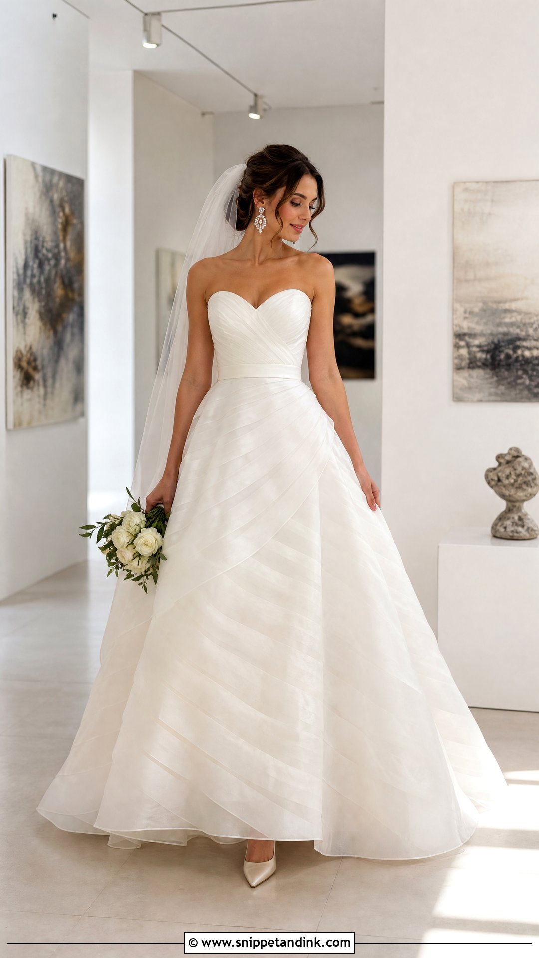 Pleated Organza A Line Wedding Dress - Snippet and Ink - 20 Wedding Dresses for Pear Shape