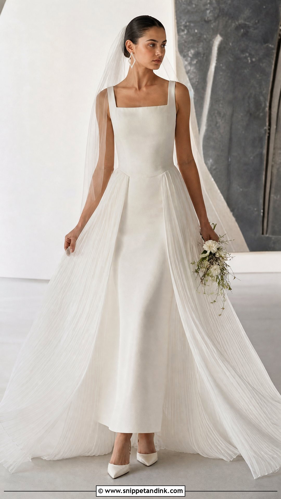 Pleated Organza Wedding Dress With Detachable Overskirt - Snippet and Ink - 20 Wedding Dress Detachable Skirt Ideas