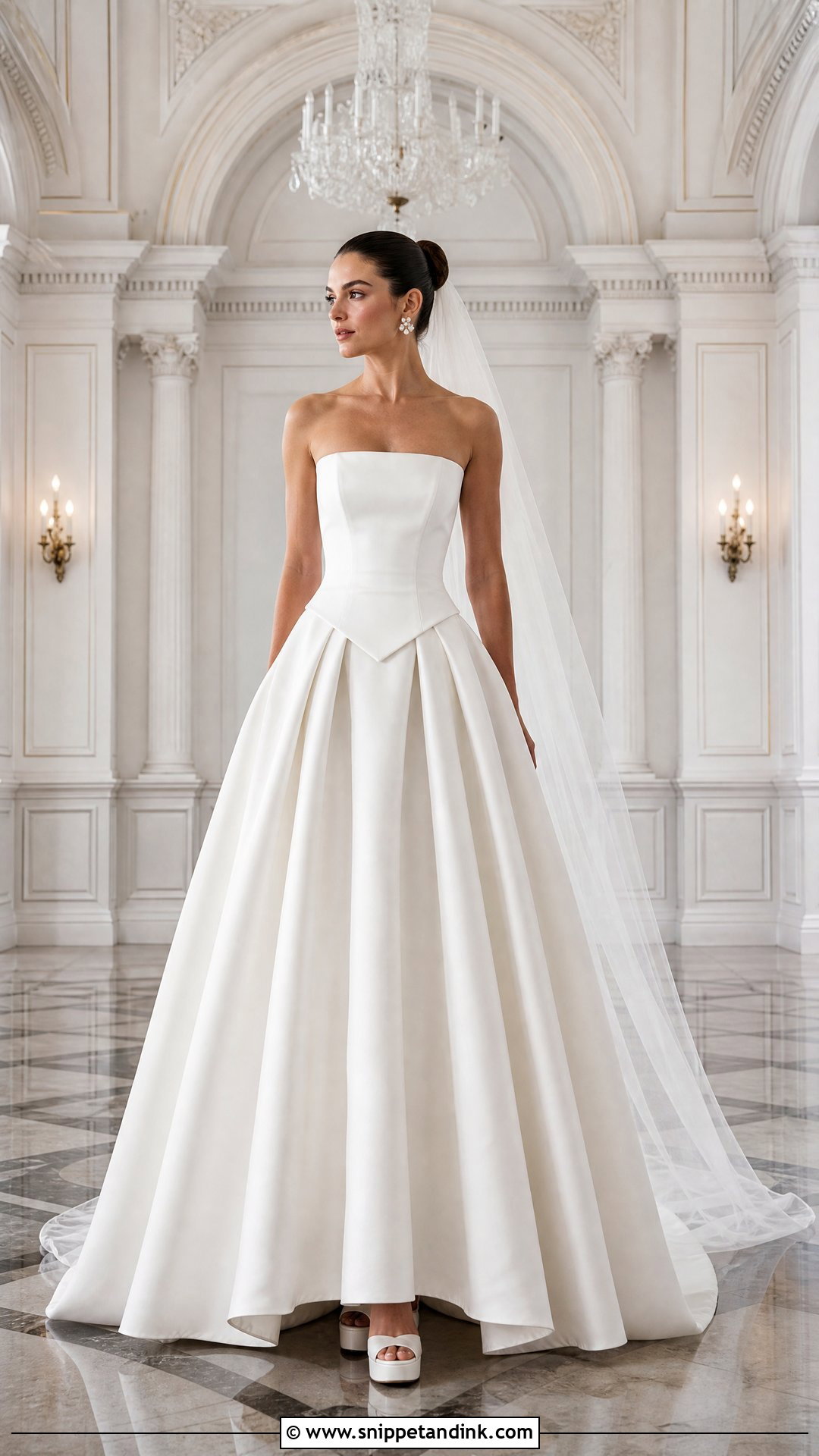 Pleated Satin Basque Waist Wedding Dress - Snippet and Ink - 20 Satin Basque Waist Wedding Dress Ideas