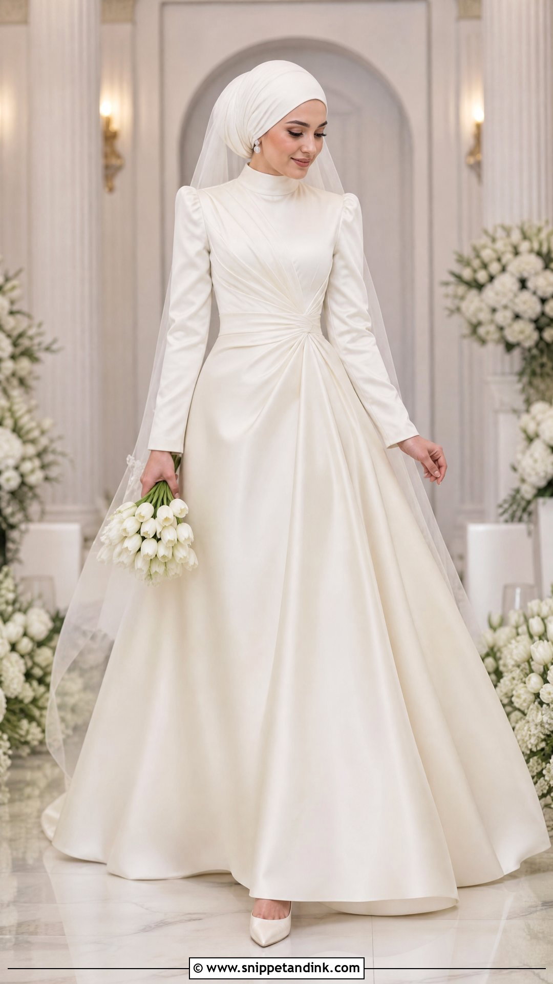 Pleated Satin Hijab Wedding Dress - Snippet and Ink - 20 Wedding Dresses for Hijabi Girl