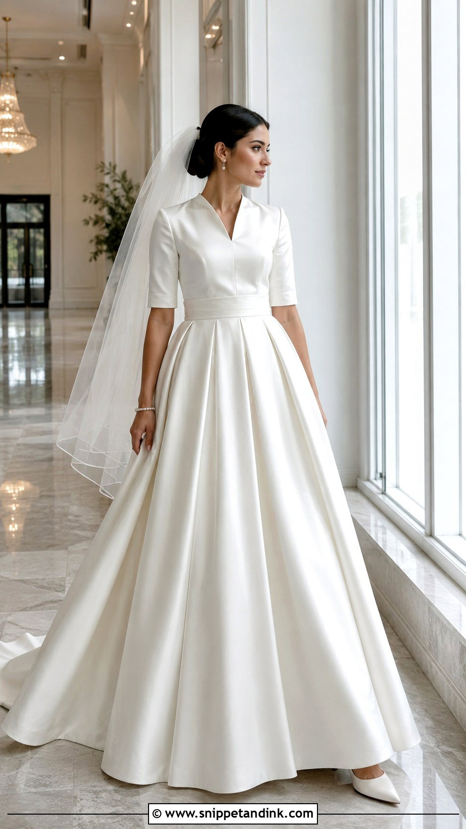 Pleated Satin Modest Ball Gown Wedding Dress - Snippet and Ink - 20 Modest Wedding Dresses Ball Gown
