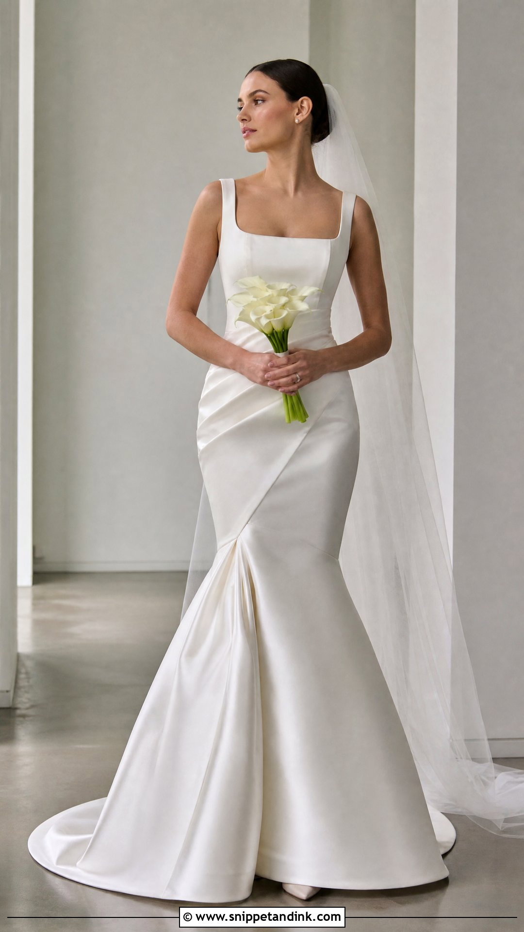 Pleated Satin Trumpet Wedding Dress - Snippet and Ink - 20 Satin Trumpet Wedding Dress Ideas