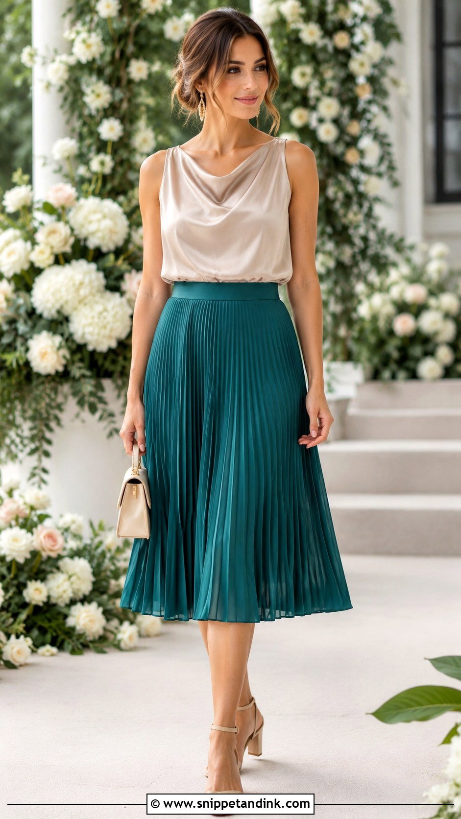 Pleated Skirt And Blouse Afternoon Wedding Outfit - Snippet and Ink - 20 Afternoon Wedding Outfit Ideas