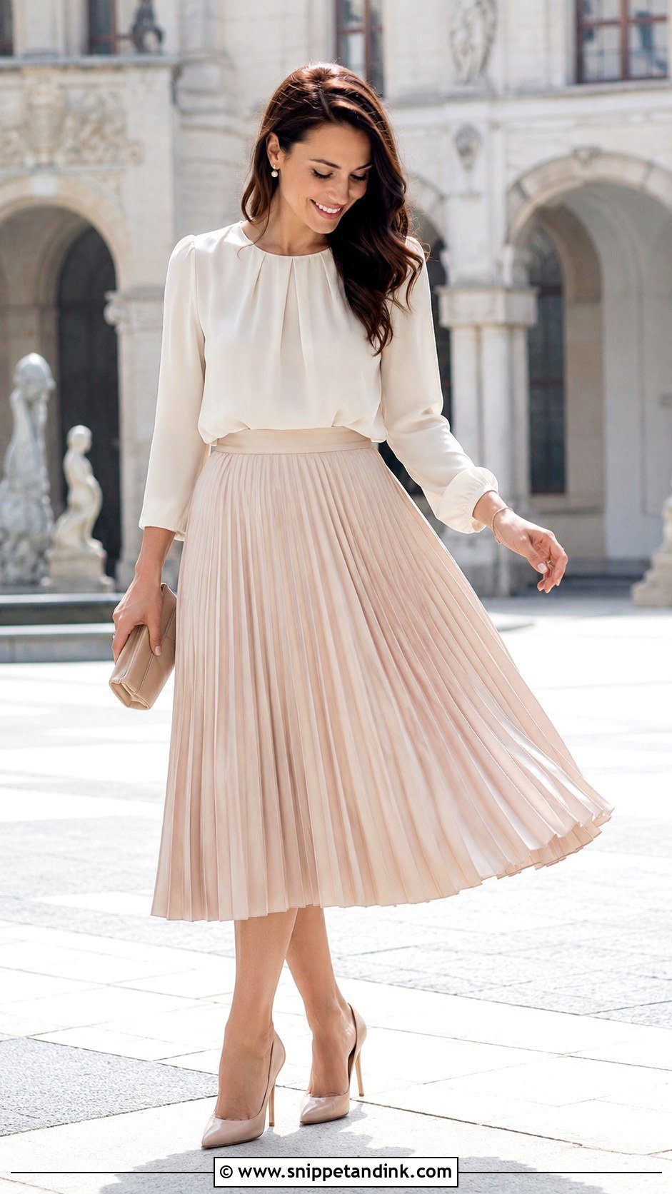 Pleated Skirt And Blouse Outfit - Snippet and Ink - 25 Save the Date Outfits