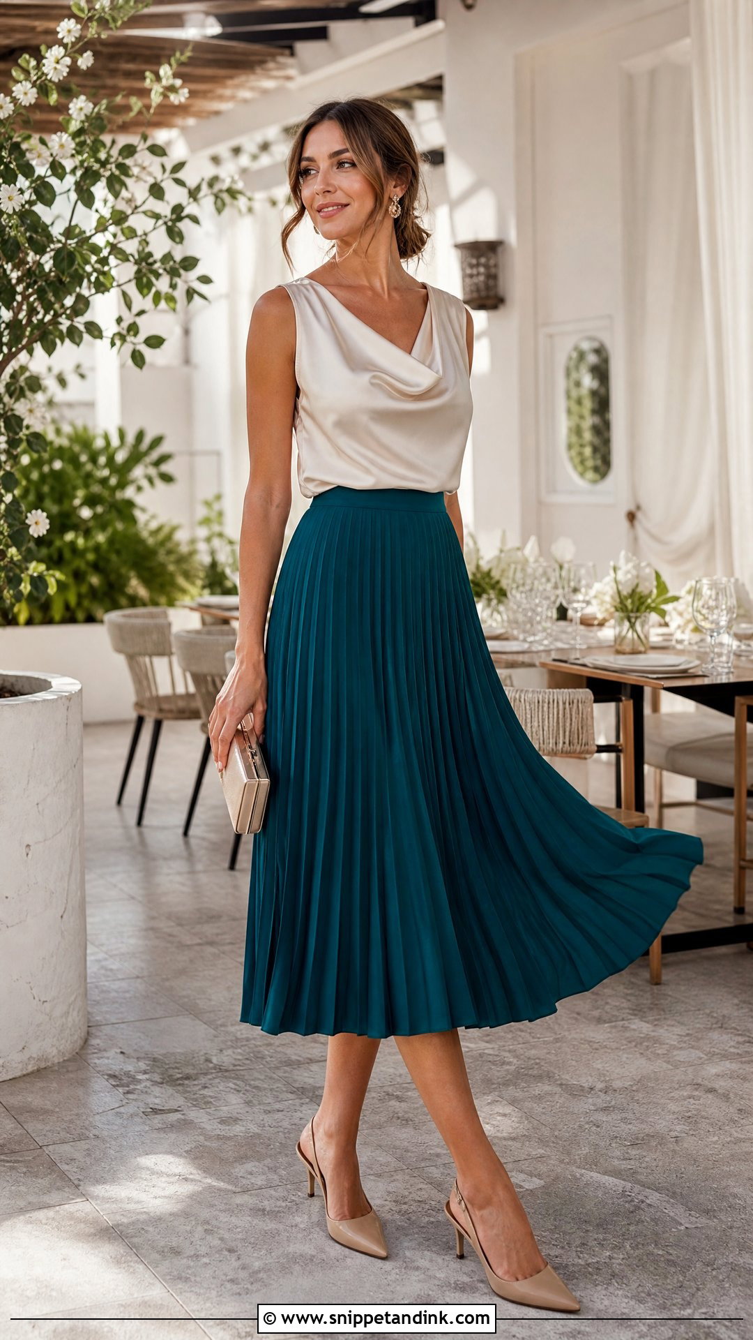 Pleated Skirt And Blouse Summer Wedding Attire - Snippet and Ink - 25 Summer Wedding Attire Ideas