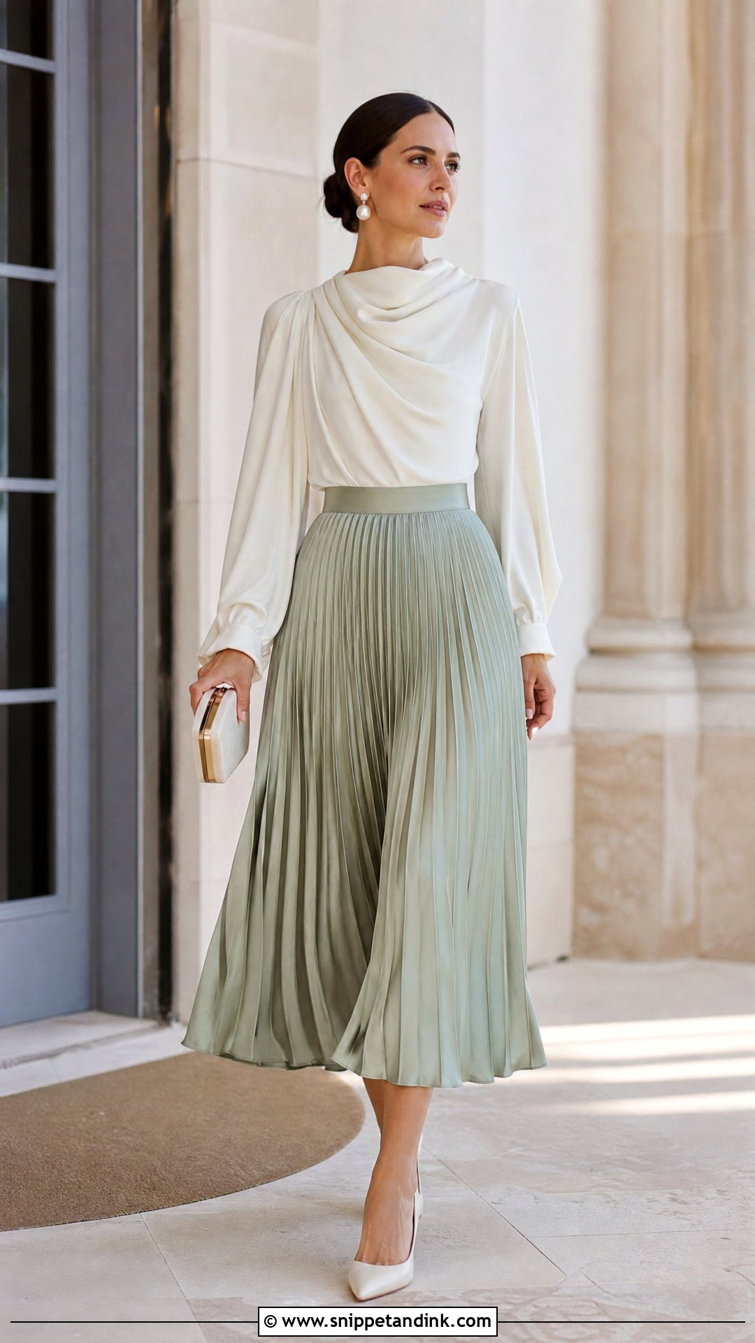 Pleated Skirt And Blouse Wedding Outfit - Snippet and Ink - 20 Wedding Outfits for Ladies