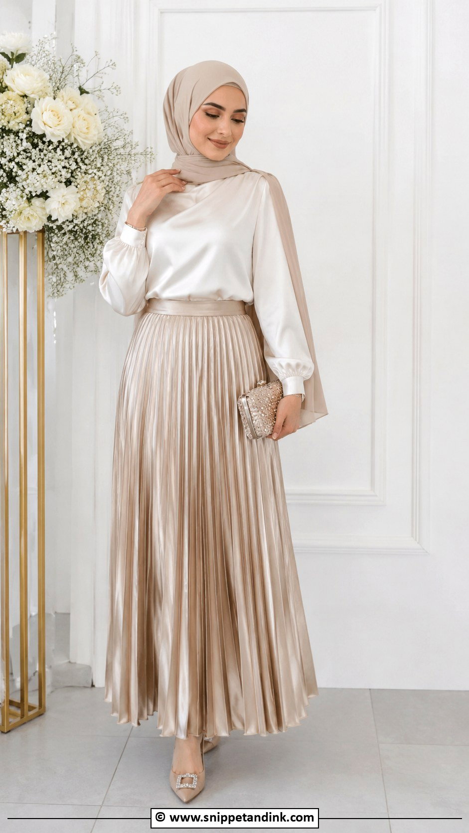 Pleated Skirt Hijab Wedding Outfit - Snippet and Ink - 25 Hijab for Wedding Ideas