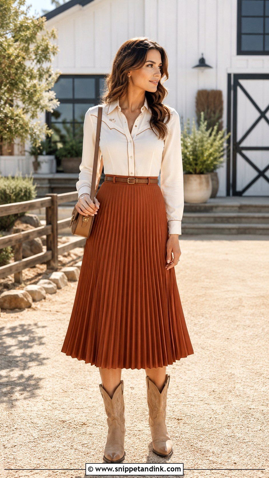 Pleated Skirt With Western Blouse - Snippet and Ink - 20 Cowboy Wedding Outfit Ideas
