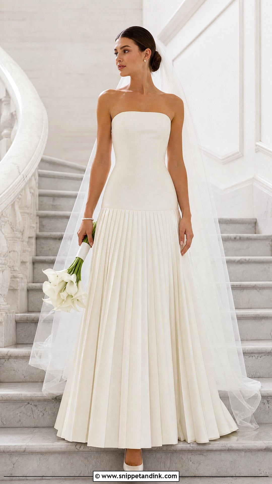 Pleated Strapless Drop Waist Wedding Dress - Snippet and Ink - 20 Strapless Drop Waist Wedding Dress Ideas