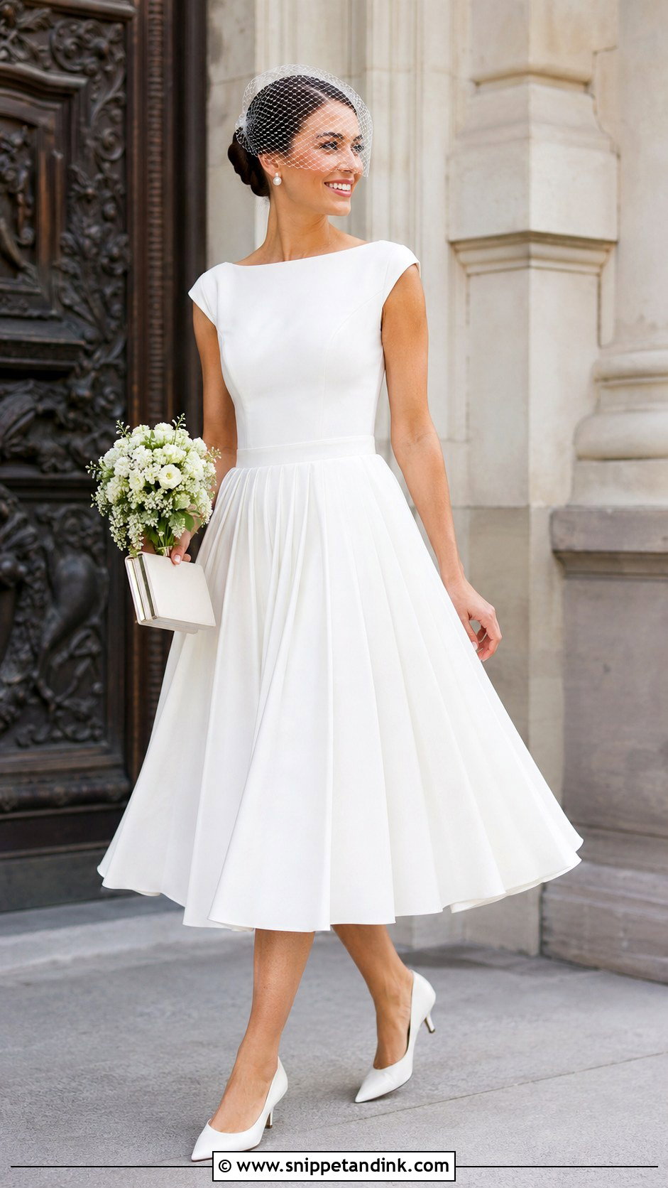 Pleated Tea Length Courthouse Wedding Dress - Snippet and Ink - 20 Classy Courthouse Wedding Dress Ideas