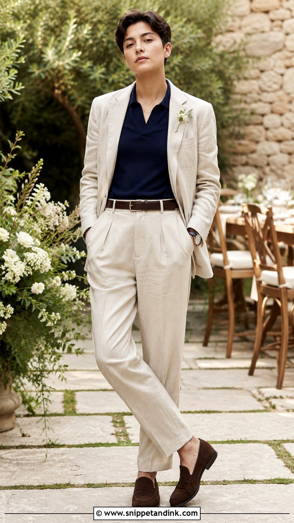 Pleated Trouser And Knit Polo Wedding Outfit - Snippet and Ink - 25 Gender Neutral Wedding Outfit Ideas