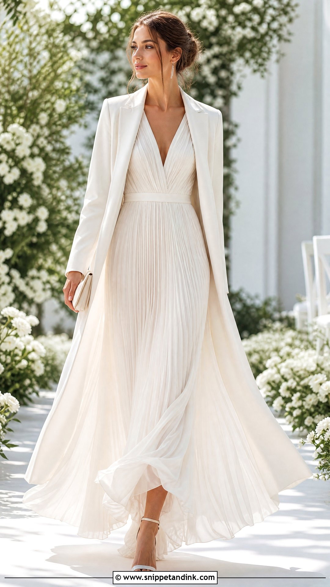 Pleated Wedding Dress With Long Blazer - Snippet and Ink - 20 Wedding Dress with Blazer Ideas