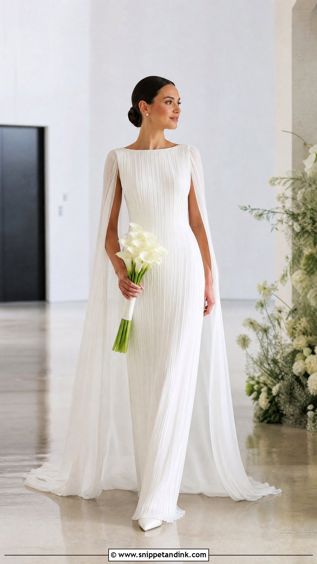 Pleated Wedding Gown With Cape - Snippet and Ink - 20 Pleated Wedding Gown Ideas