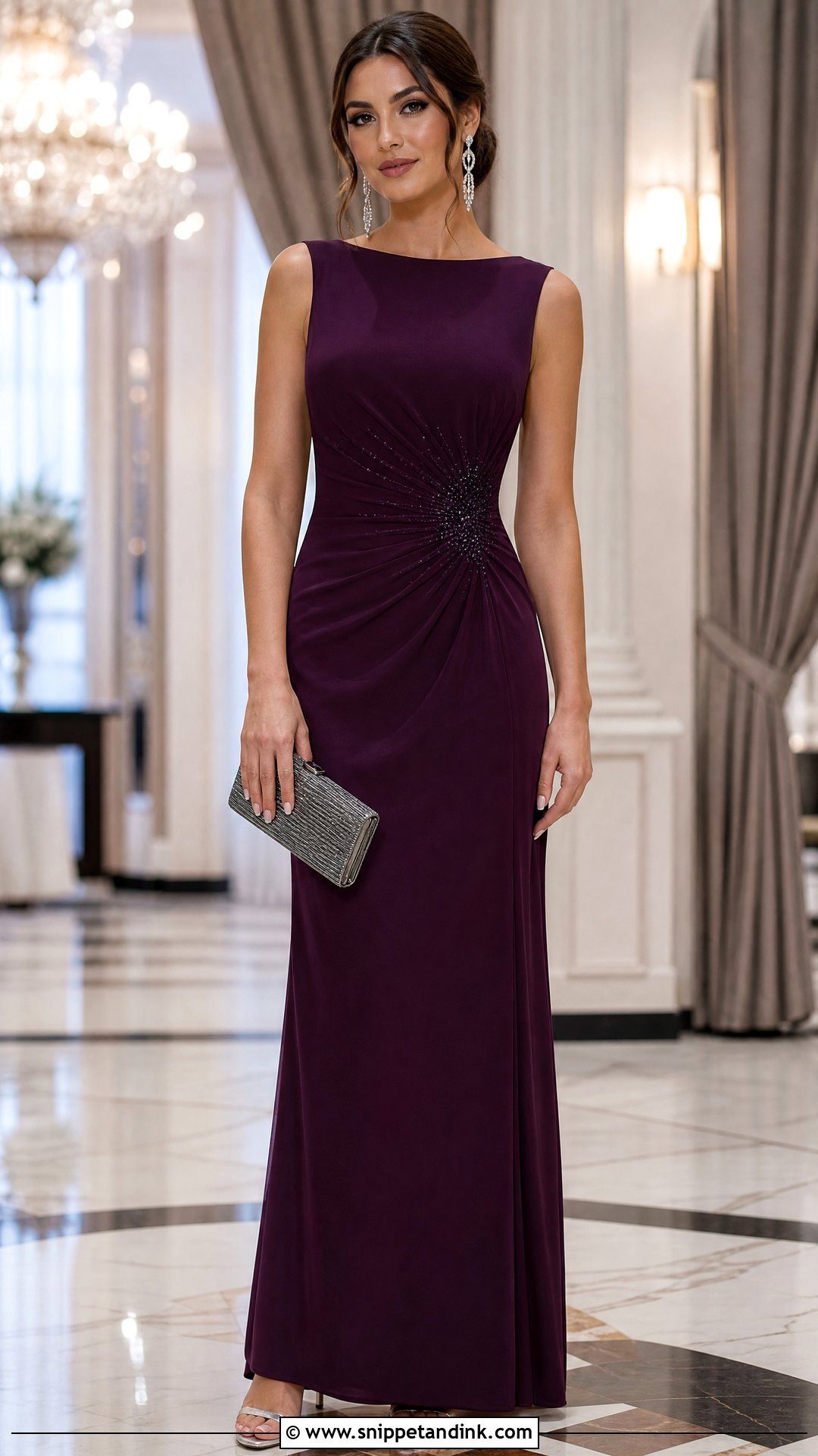 Plum Beaded Column Gown - Snippet and Ink - 20 Sisters Wedding Dress Ideas