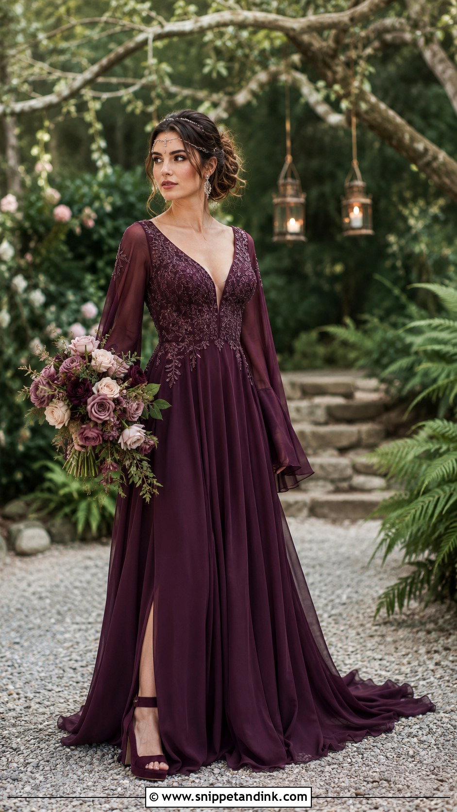 Plum Bell Sleeve Wedding Dress - Snippet and Ink - 20 Dark Fantasy Wedding Dress Ideas