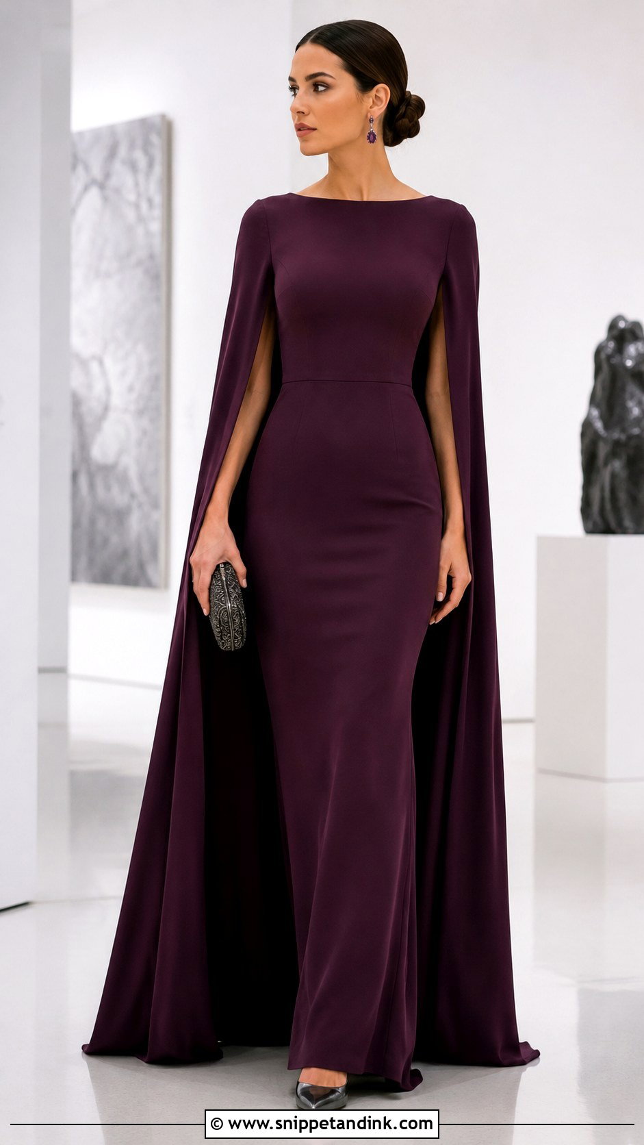 Plum Cape Sleeve Empress Gown - Snippet and Ink - 20 Empress Dress Gowns