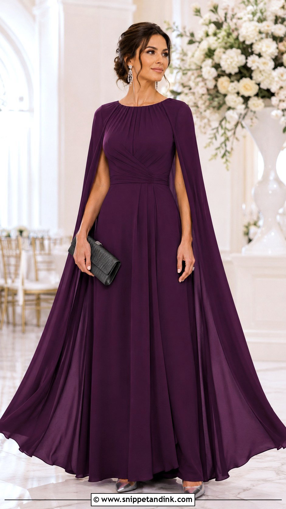 Plum Cape Sleeve Gown for Sisters Wedding - Snippet and Ink - 20 Dress for My Sister Wedding Ideas